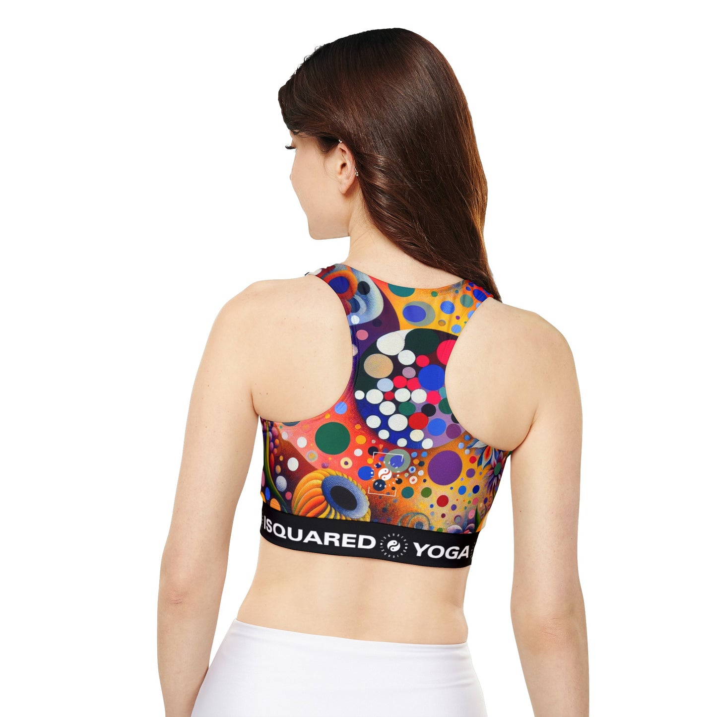 "Polka Petals in Yogic Surrealism: An Artistic Salute to Kusama and Kahlo" - Lined & Padded Sports Bra