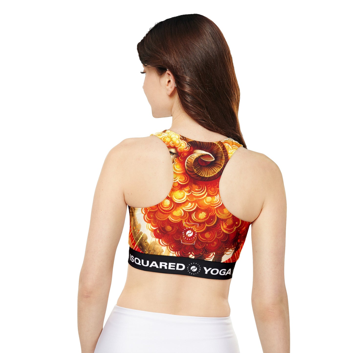 "Auspicious Gold of Divine Ewe: A Lunar New Year Revelry" - Lined & Padded Sports Bra