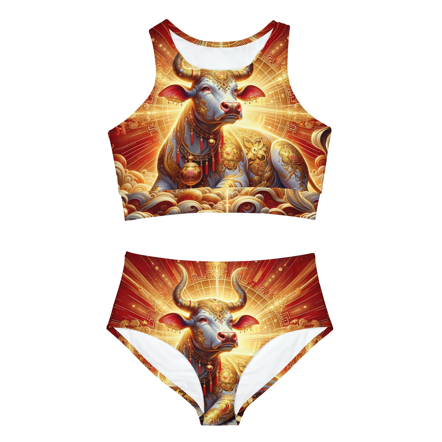 "Golden Euphoria: A Dance of the Divine Bovine" - Hot Yoga Bikini Set