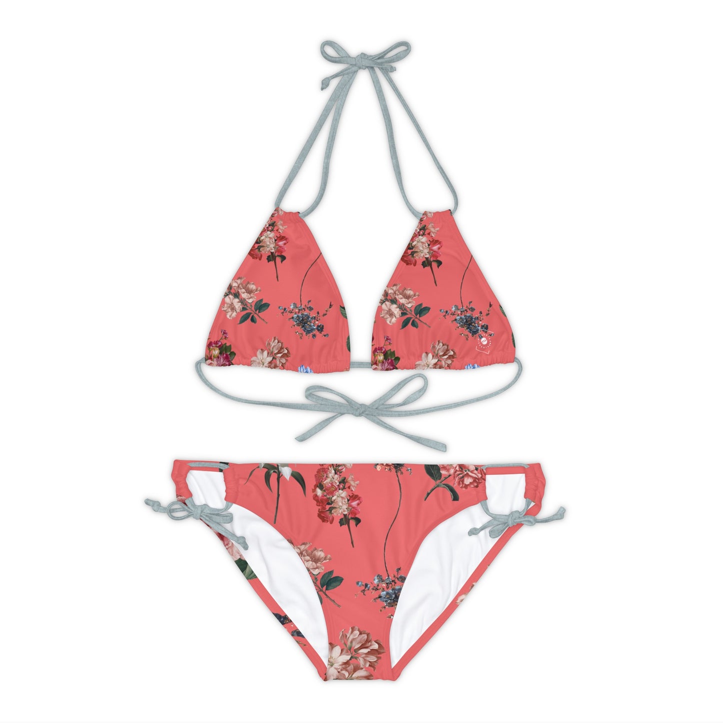 Botanicals on Coral - Lace-up Bikini Set