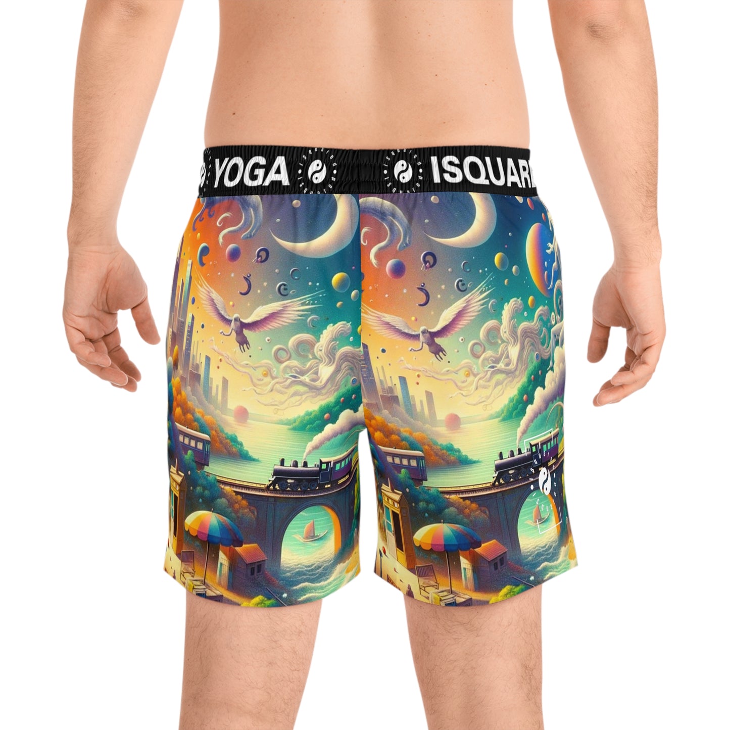 "Mirrors of Metaphor: A Murakami Odyssey" - Swim Shorts (Mid-Length) for Men