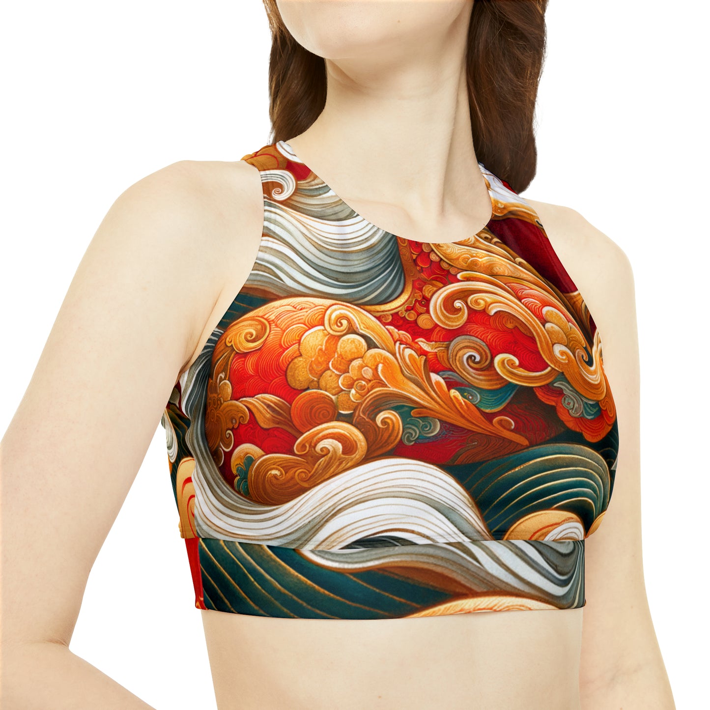 "Gold Gallop on Vermilion Vista: A Lunar New Year’s Ode" - High Neck Crop Top