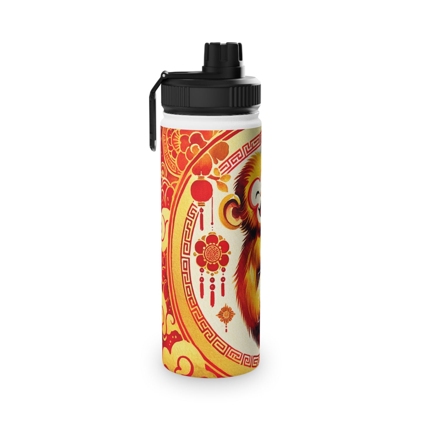 "Golden Simian Serenity in Scarlet Radiance" - Sports Water Bottle