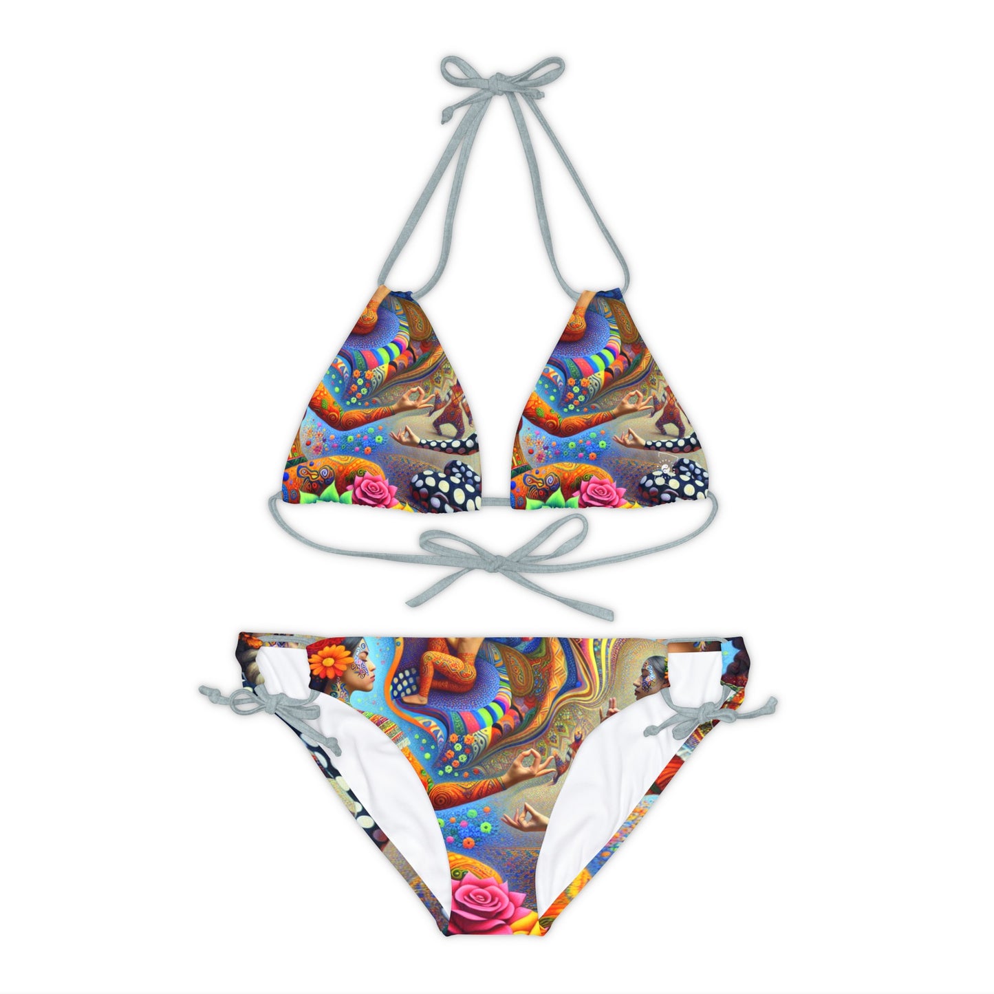 "Kahlo-Kusama Blossom Asanas: A Surreal Yoga Symphony" - Lace-up Bikini Set