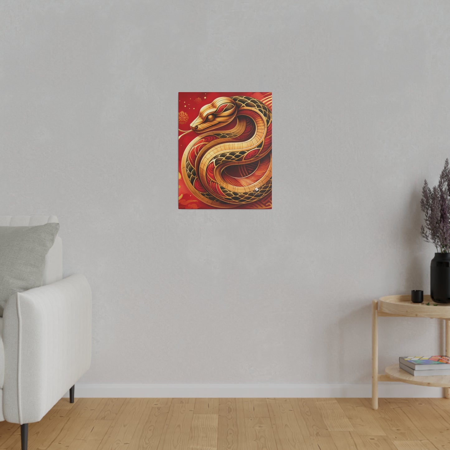 « Crimson Serenity : Le serpent d'or » – Impression sur toile