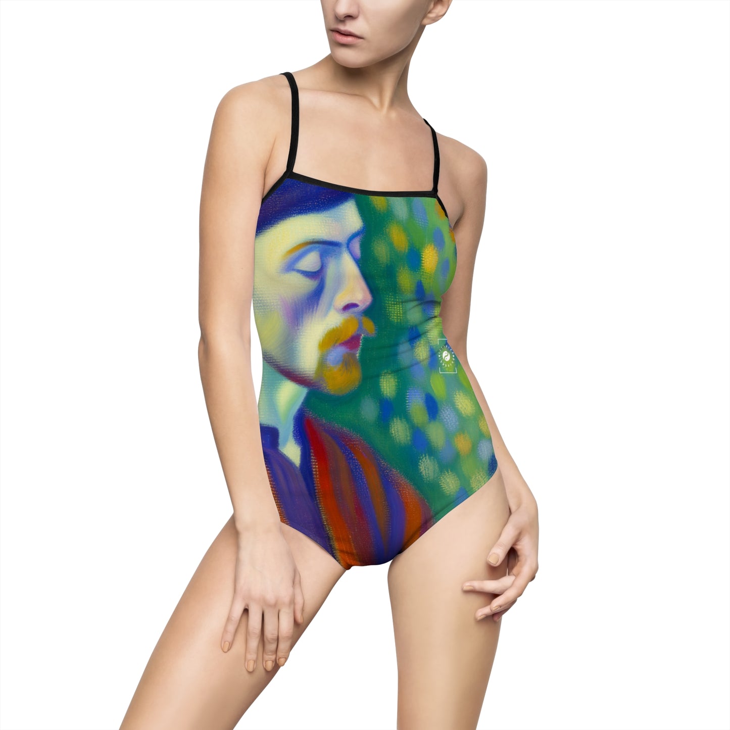 "Serene Resilience: A Frida's Solitude in hues" - Openback Swimsuit