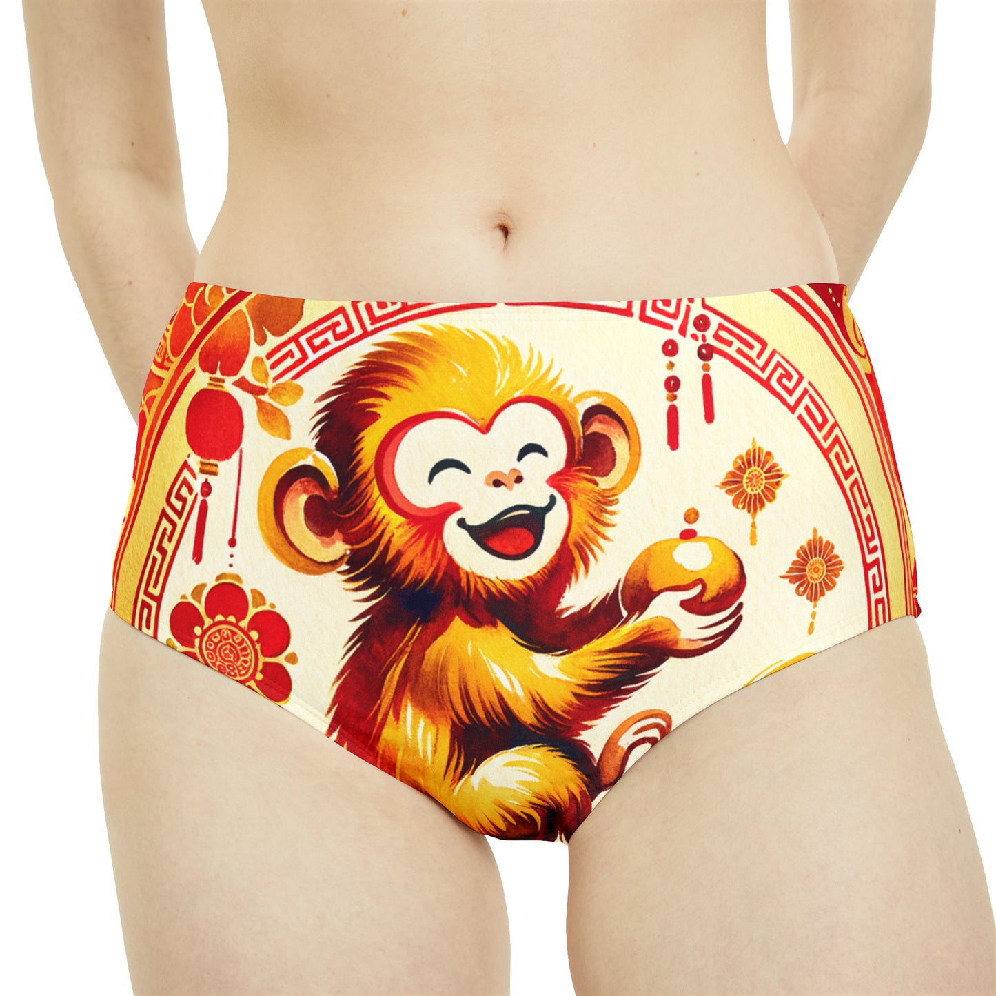 "Golden Simian Serenity in Scarlet Radiance" - High Waisted Bikini Bottom