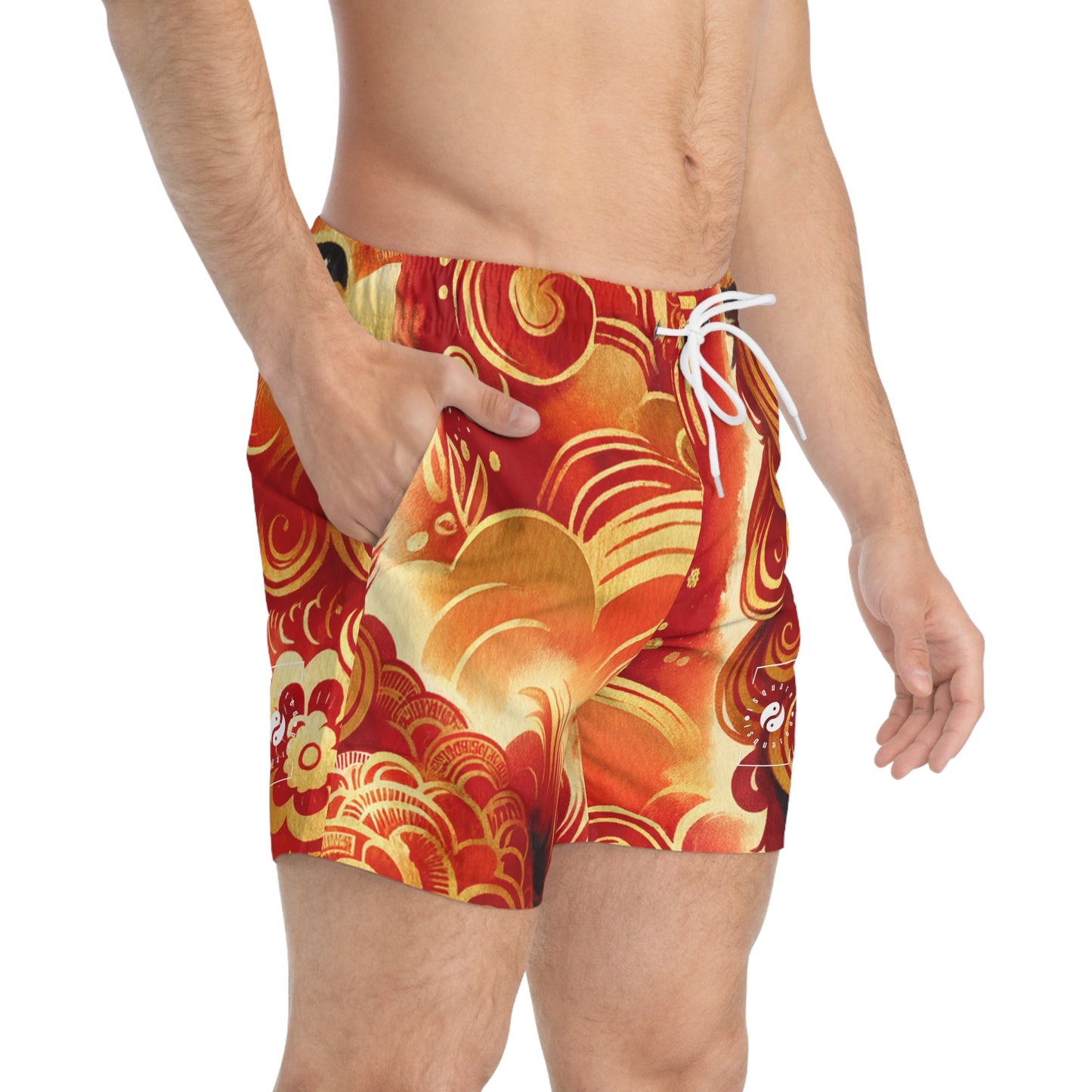 "Golden Canine Emissary on Crimson Tide: A Chinese New Year Odyssey" - Swim Trunks for Men