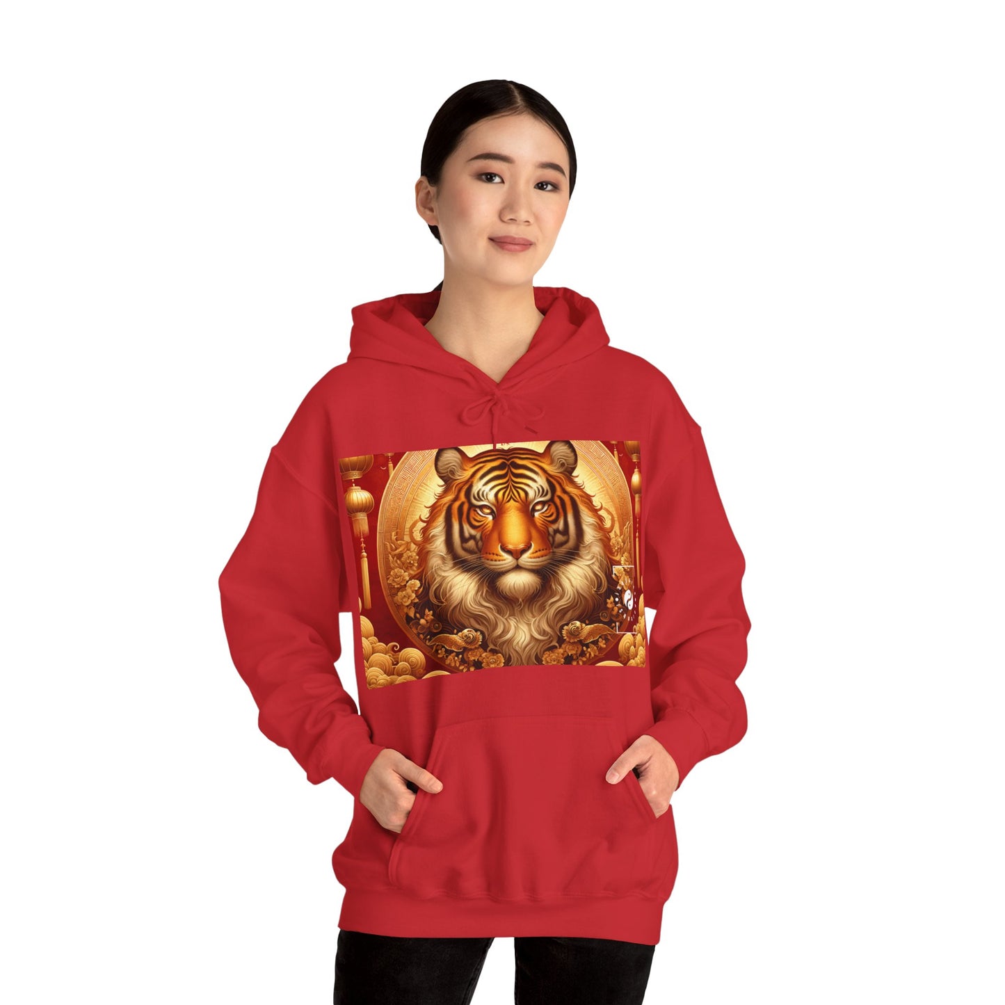 "Majesté dorée : Ascension du Tigre Lunaire" - Sweat à capuche 