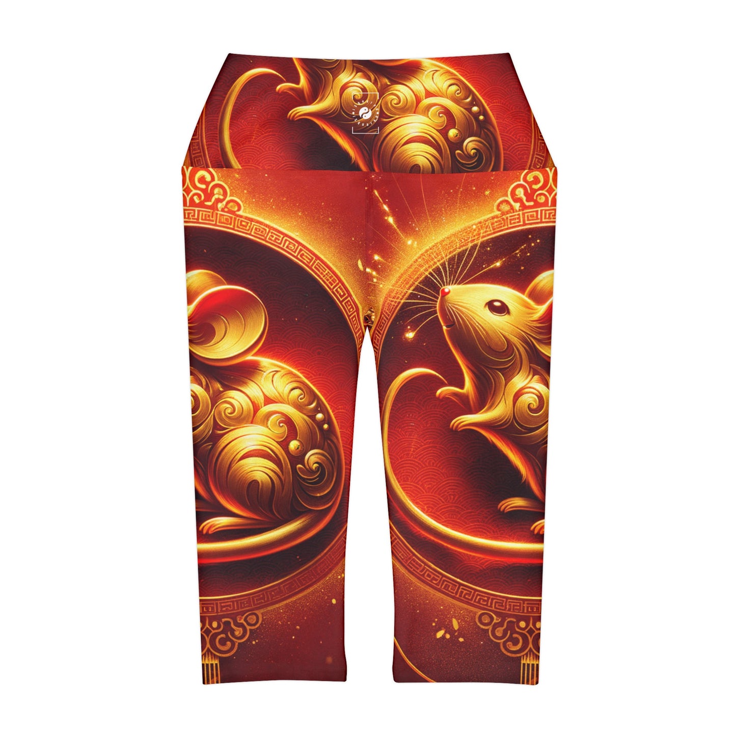 "Émissaire d'or : hommage du Nouvel An lunaire" - Leggings Capri taille haute