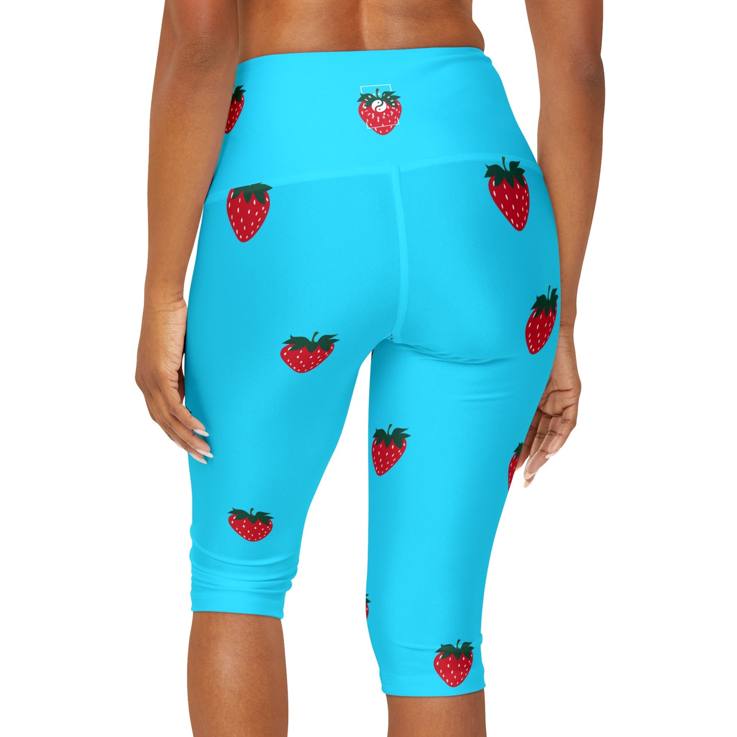 #22DEFF Light Blue + Strawberry - High Waisted Capri Leggings