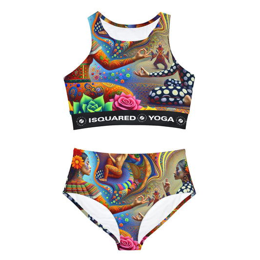 "Kahlo-Kusama Blossom Asanas: A Surreal Yoga Symphony" - Hot Yoga Bikini Set