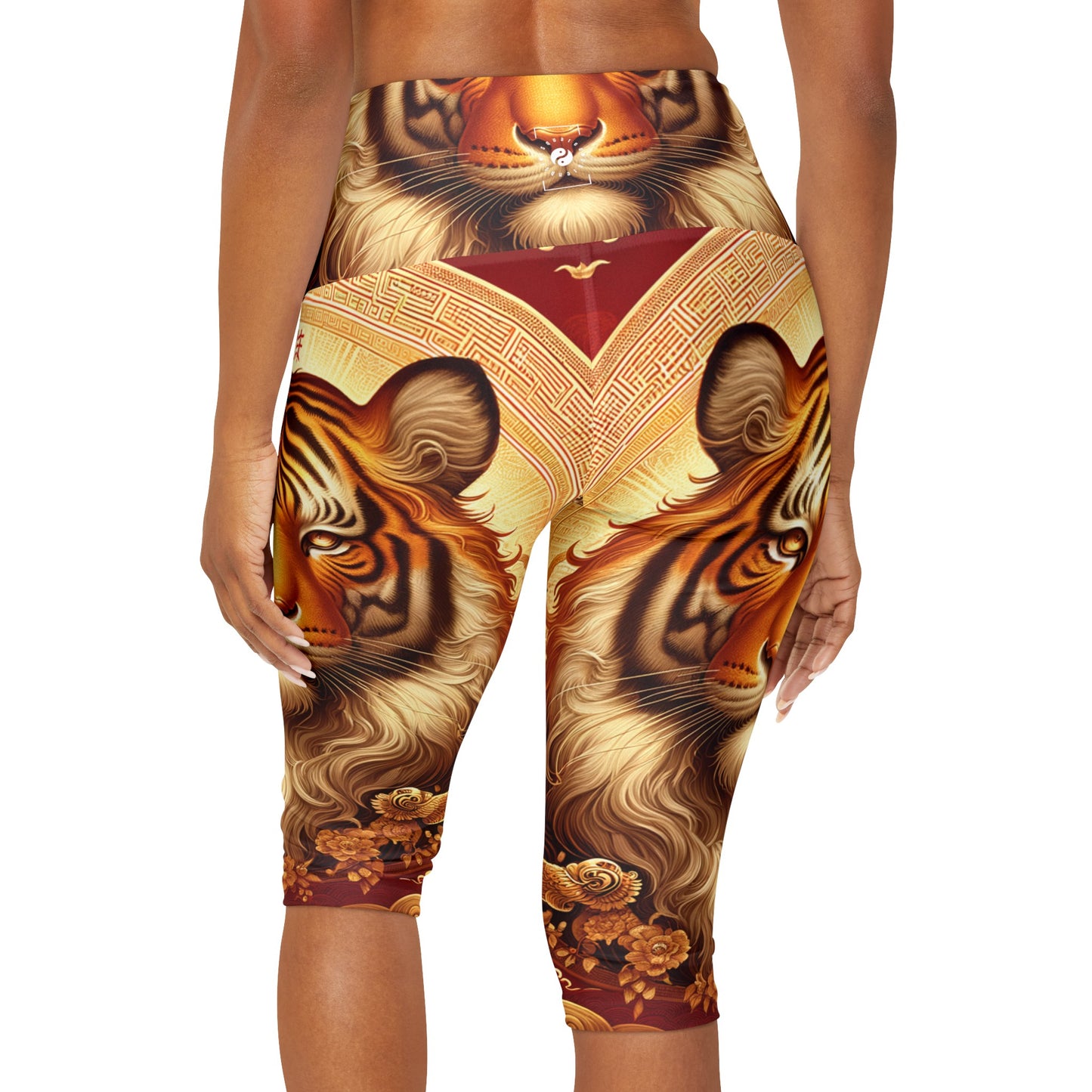 "Majesté dorée : Ascension du Tigre Lunaire" - Legging Capri Taille Haute