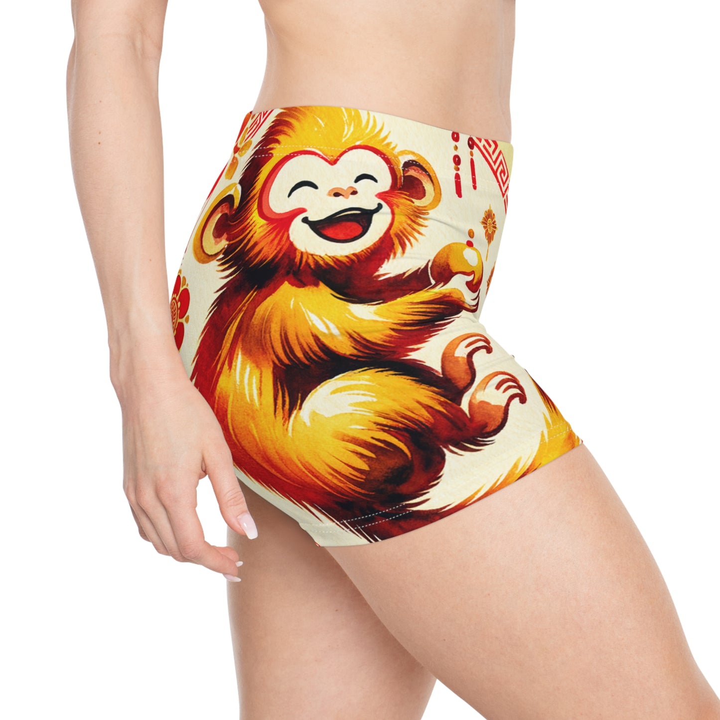 "Golden Simian Serenity in Scarlet Radiance" - Mini Hot Yoga Short