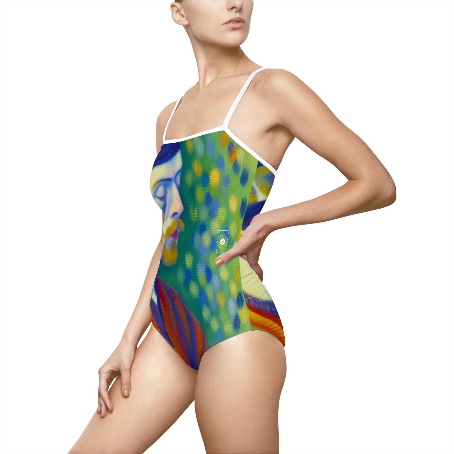 "Serene Resilience: A Frida's Solitude in hues" - Openback Swimsuit