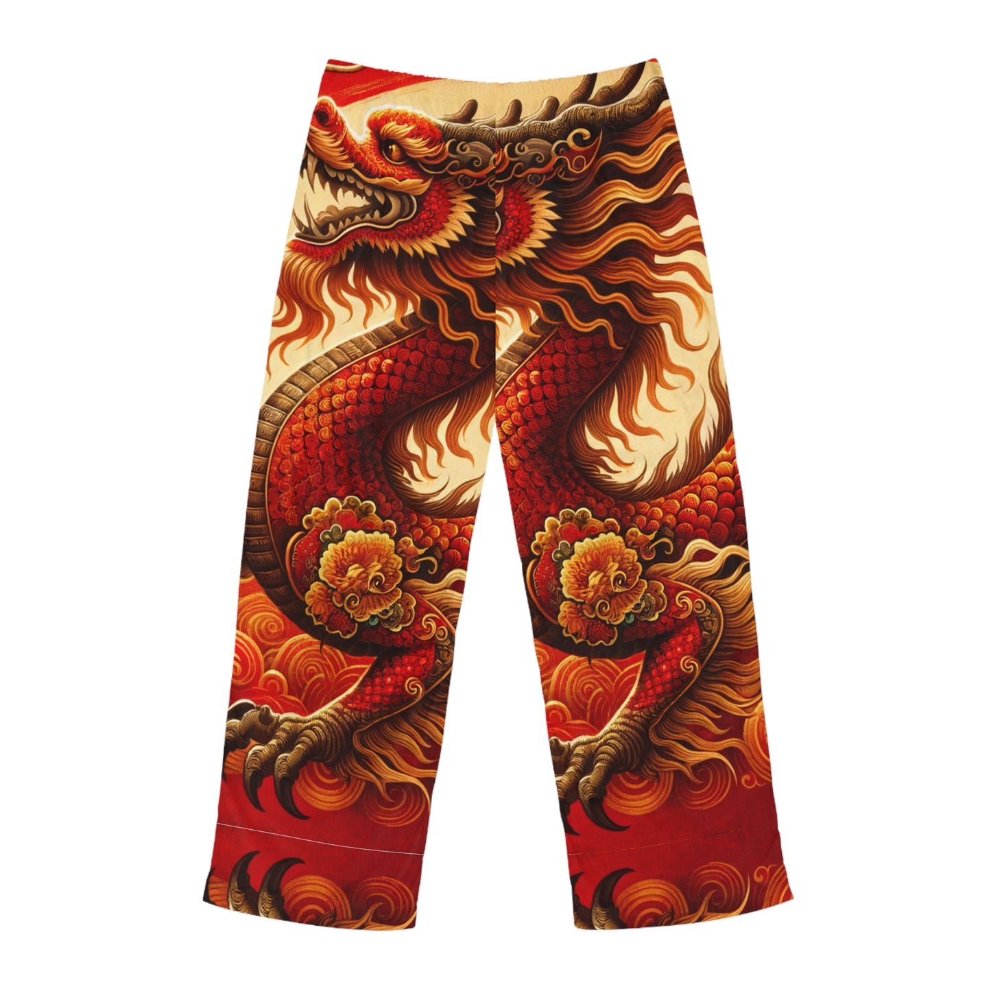 "Golden Dragon Dance in the Crimson Twilight" - men's Lounge Pants