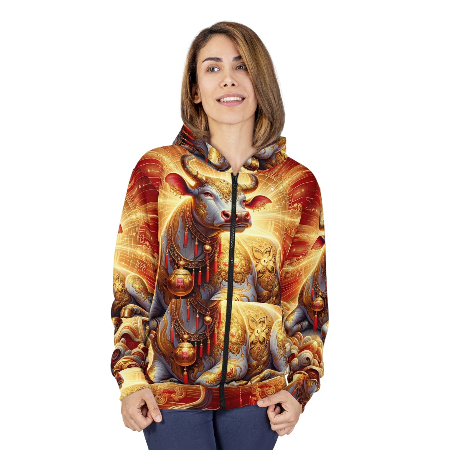 "Golden Euphoria: A Dance of the Divine Bovine" - Zip Hoodie