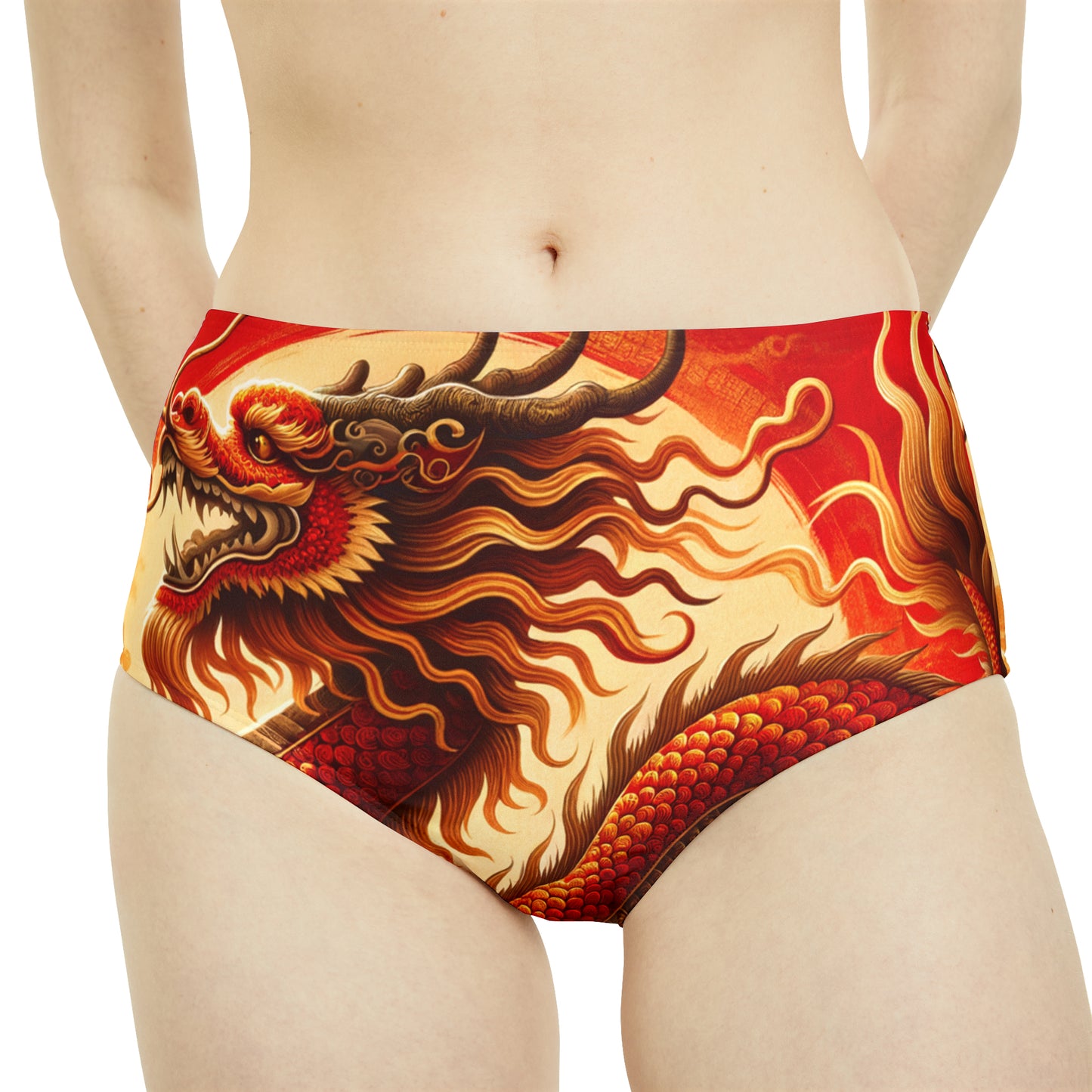 "Golden Dragon Dance in the Crimson Twilight" - Bas de bikini taille haute