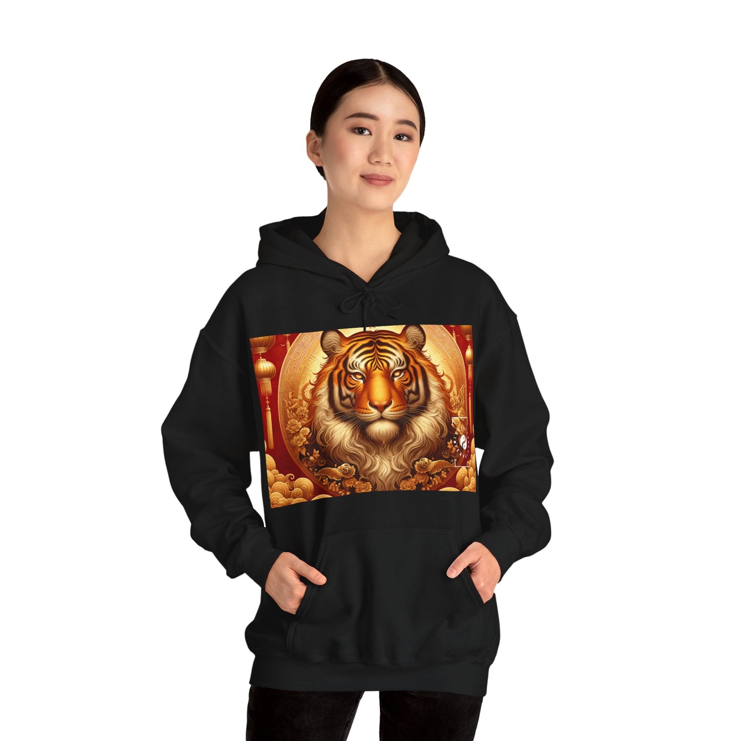 "Majesté dorée : Ascension du Tigre Lunaire" - Sweat à capuche 