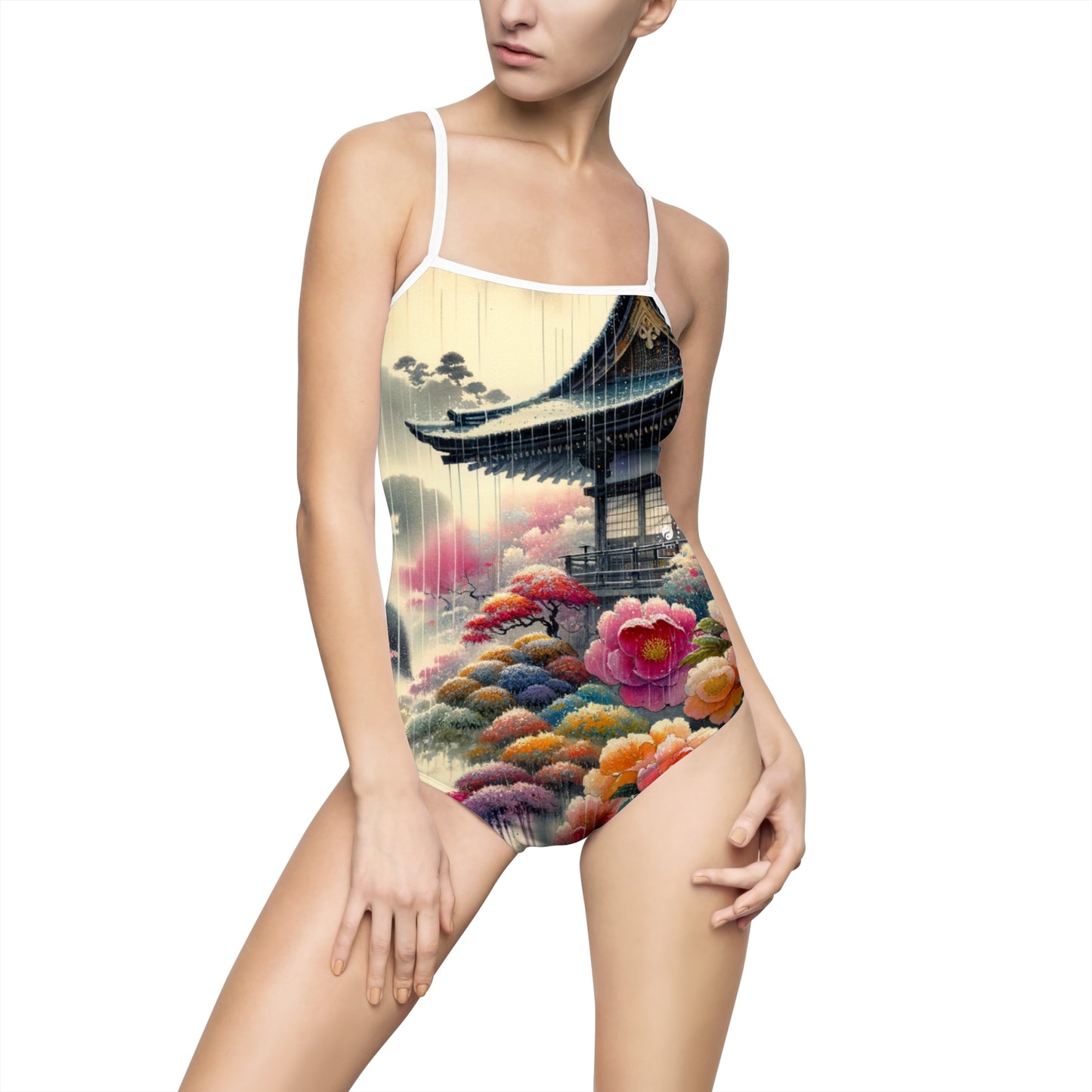 "Rain-drenched Sakura Spectrum" - Openback Swimsuit