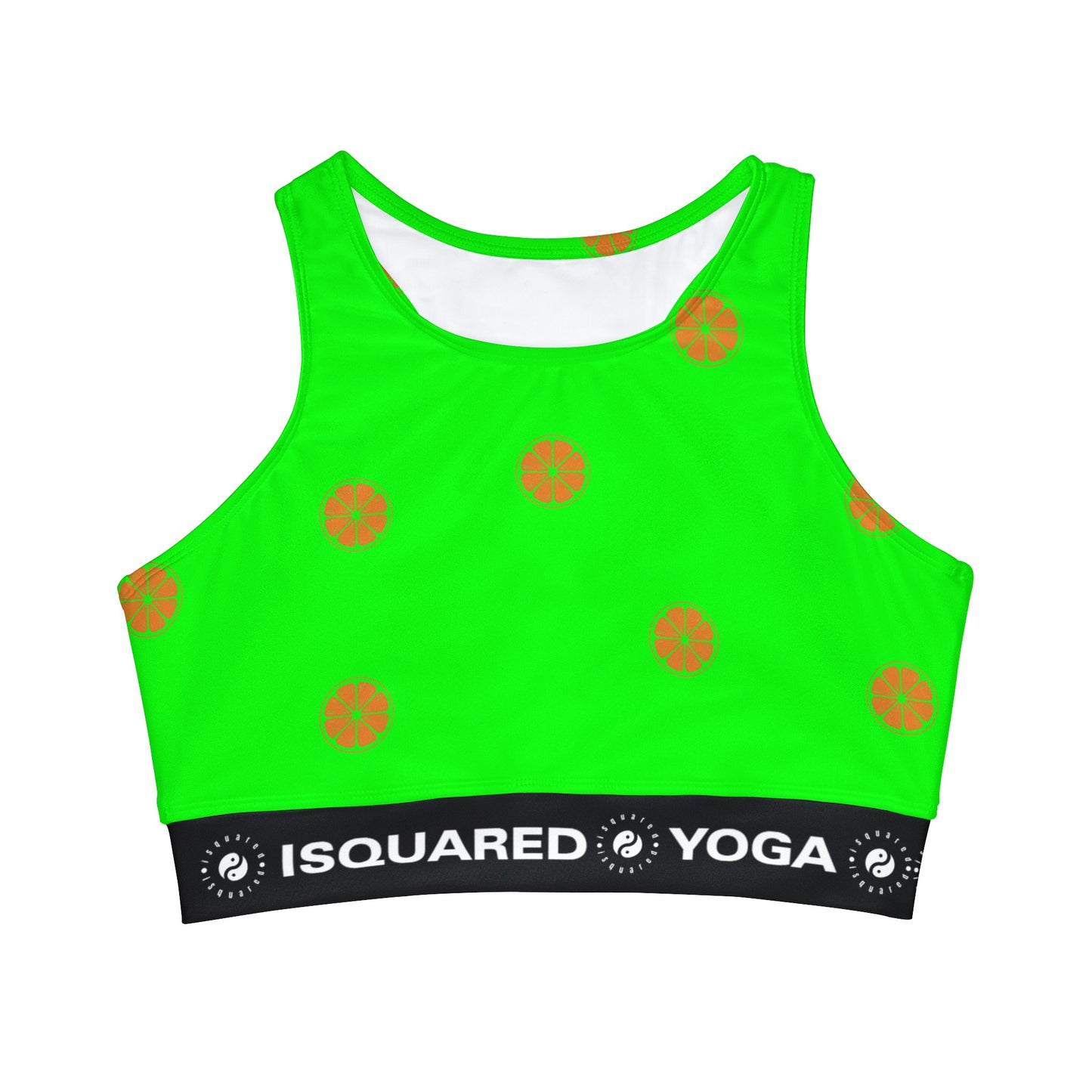 #05FD00 Lime Green + Mandarin - High Neck Crop Top