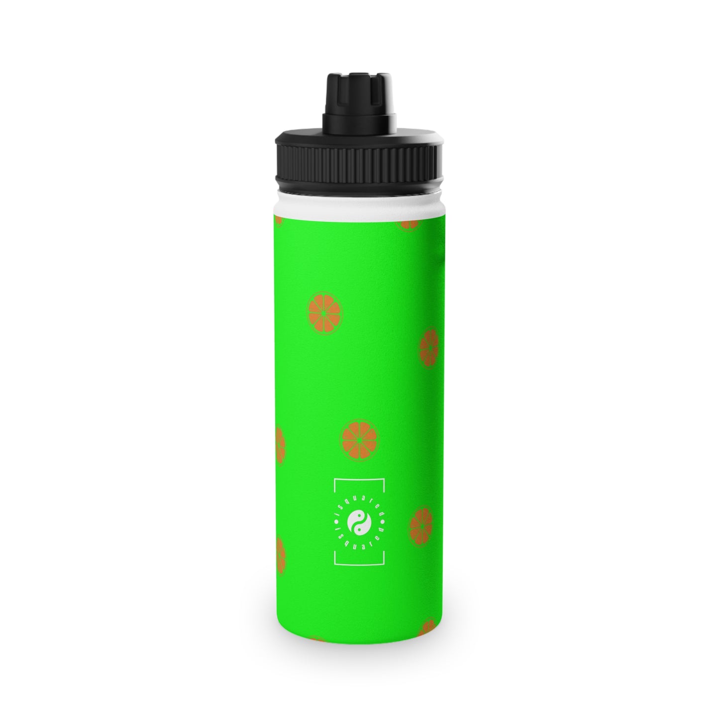 #05FD00 Lime Green + Mandarin - Sports Water Bottle