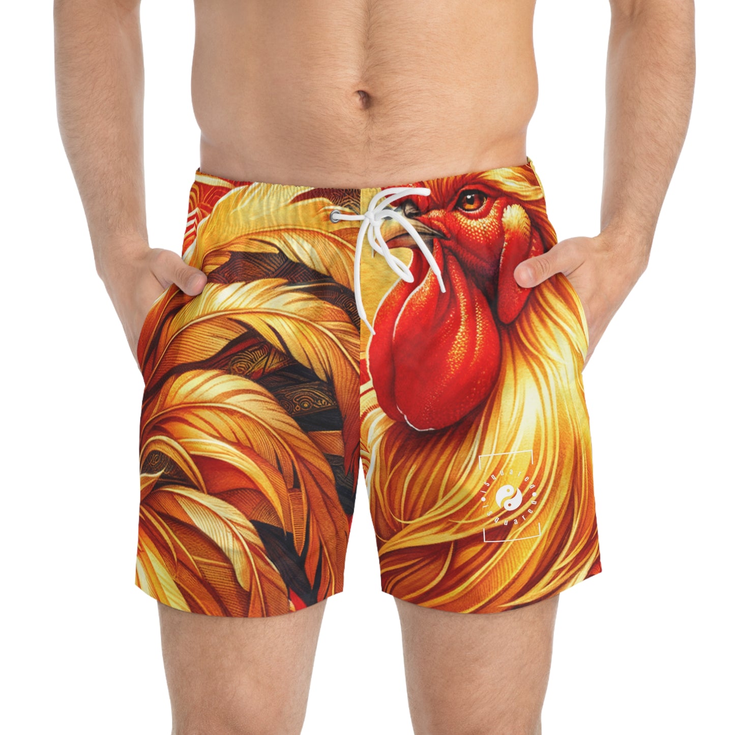 "Crimson Dawn: The Golden Rooster's Rebirth" - Swim Trunks for Men