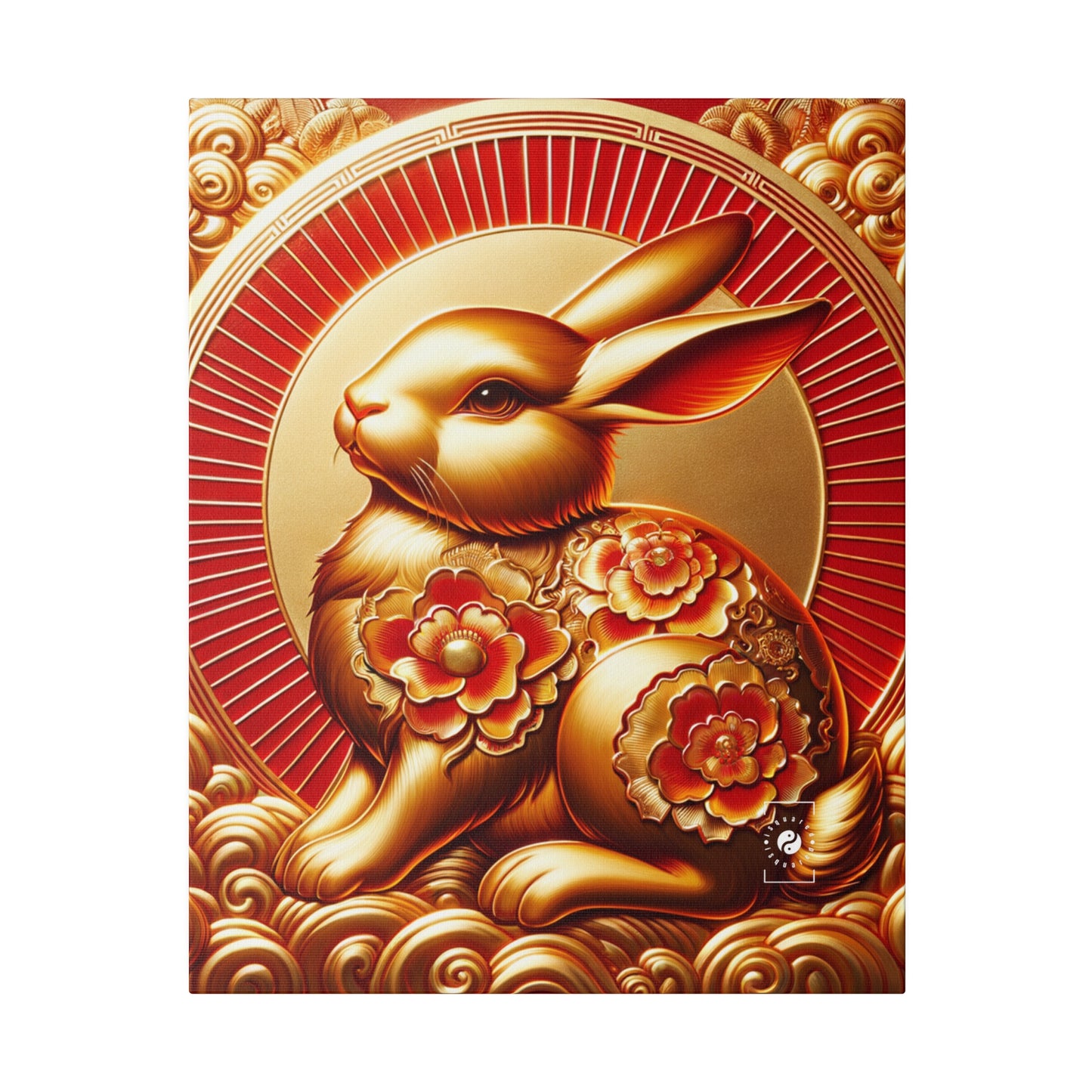 "Golden Blessings: Lunar Rabbit's Resplendence" - Art Print Canvas