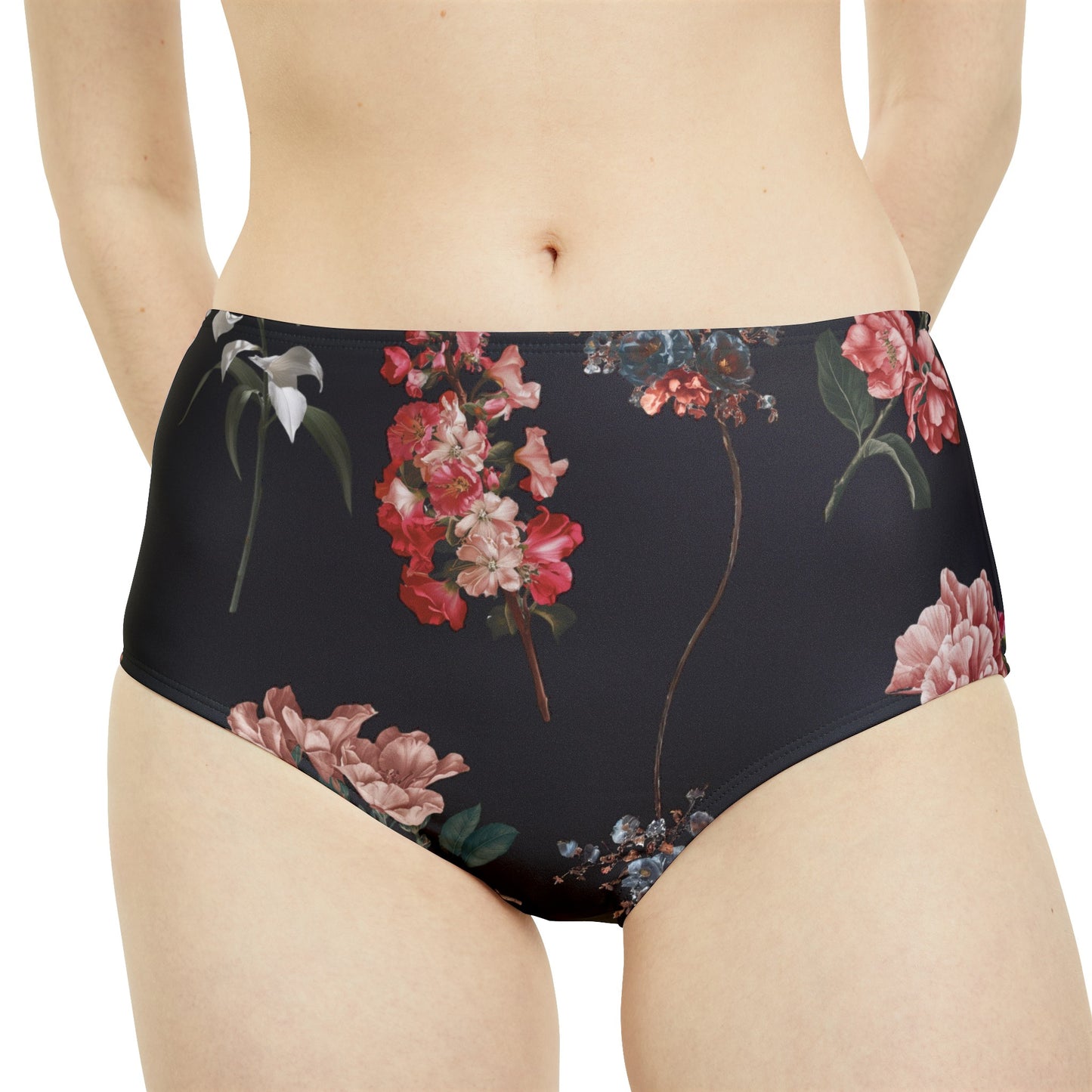 Botanicals on Black - Bas de bikini taille haute