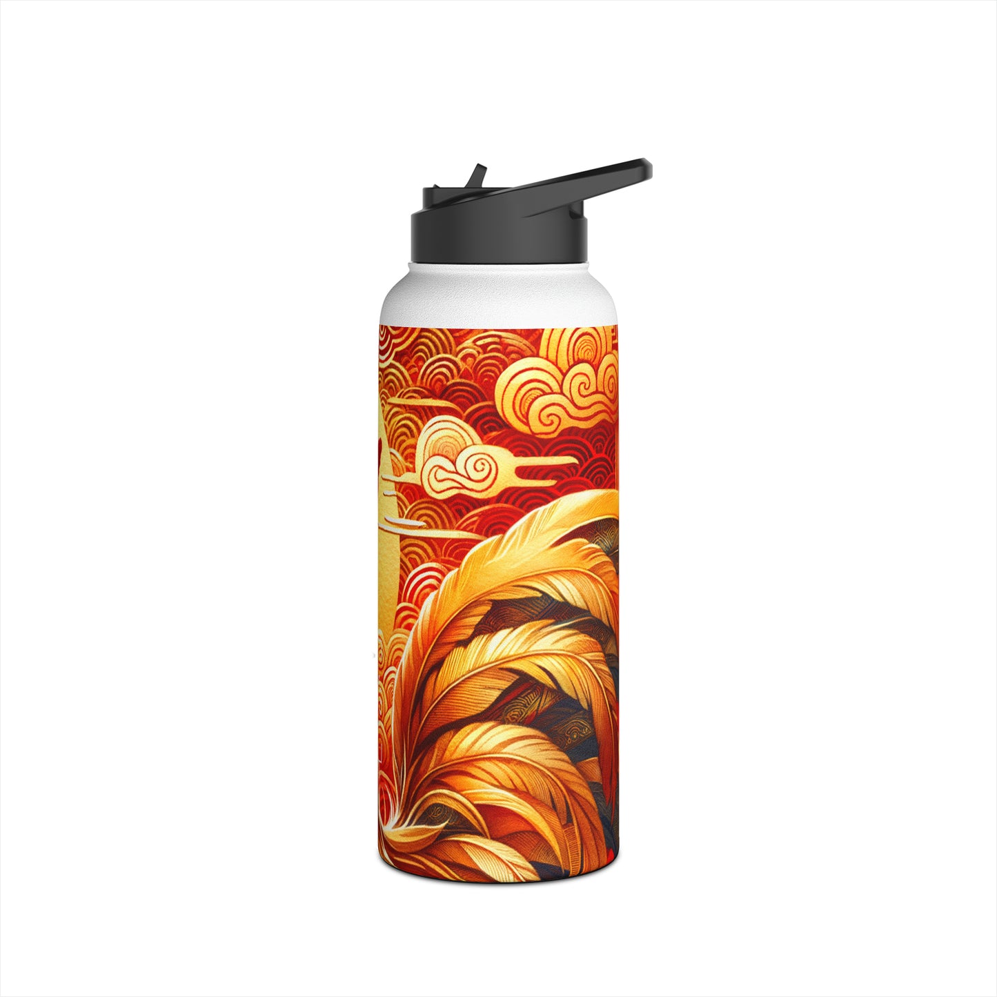 "Crimson Dawn: The Golden Rooster's Rebirth" - Water Bottle