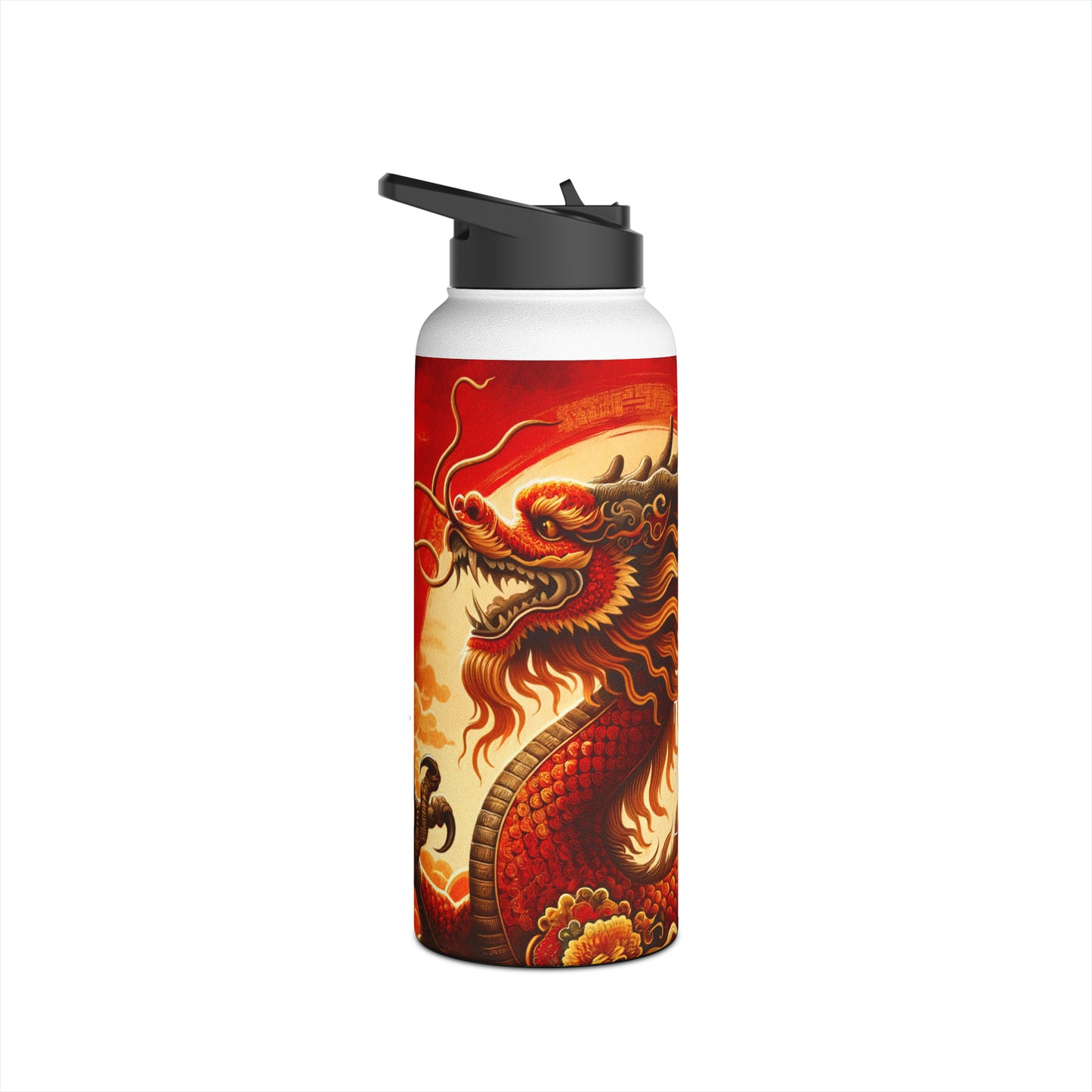 "Golden Dragon Dance in the Crimson Twilight" - Water Bottle