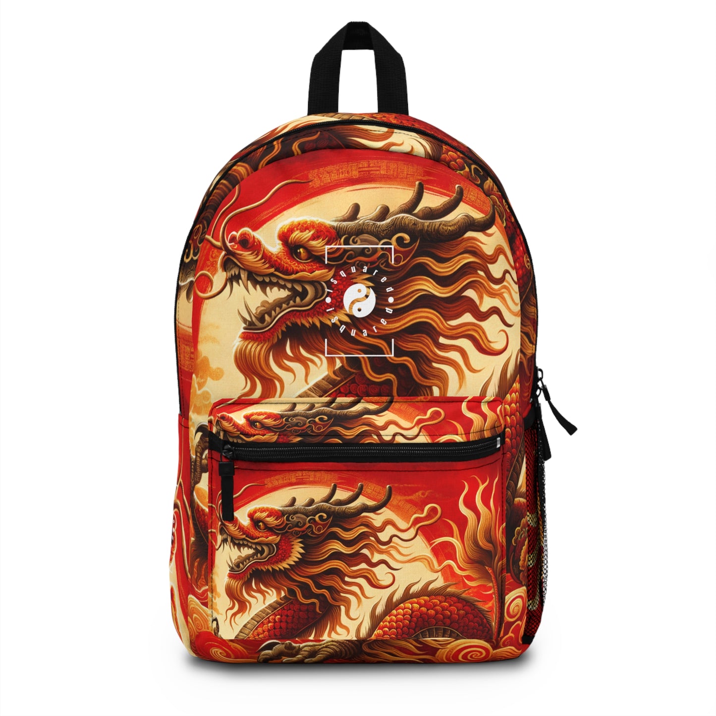 "Golden Dragon Dance in the Crimson Twilight" - Backpack