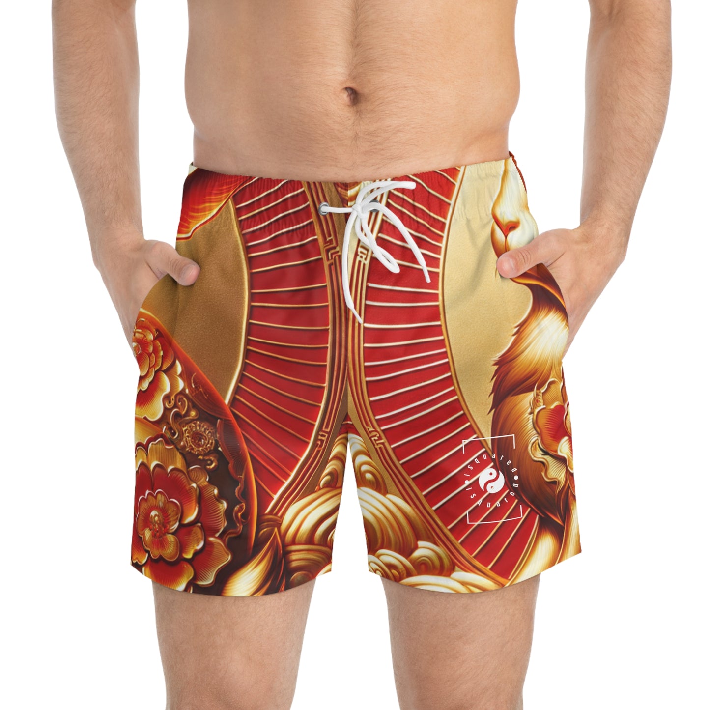 "Golden Blessings: Lunar Rabbit's Resplendence" - Swim Trunks for Men