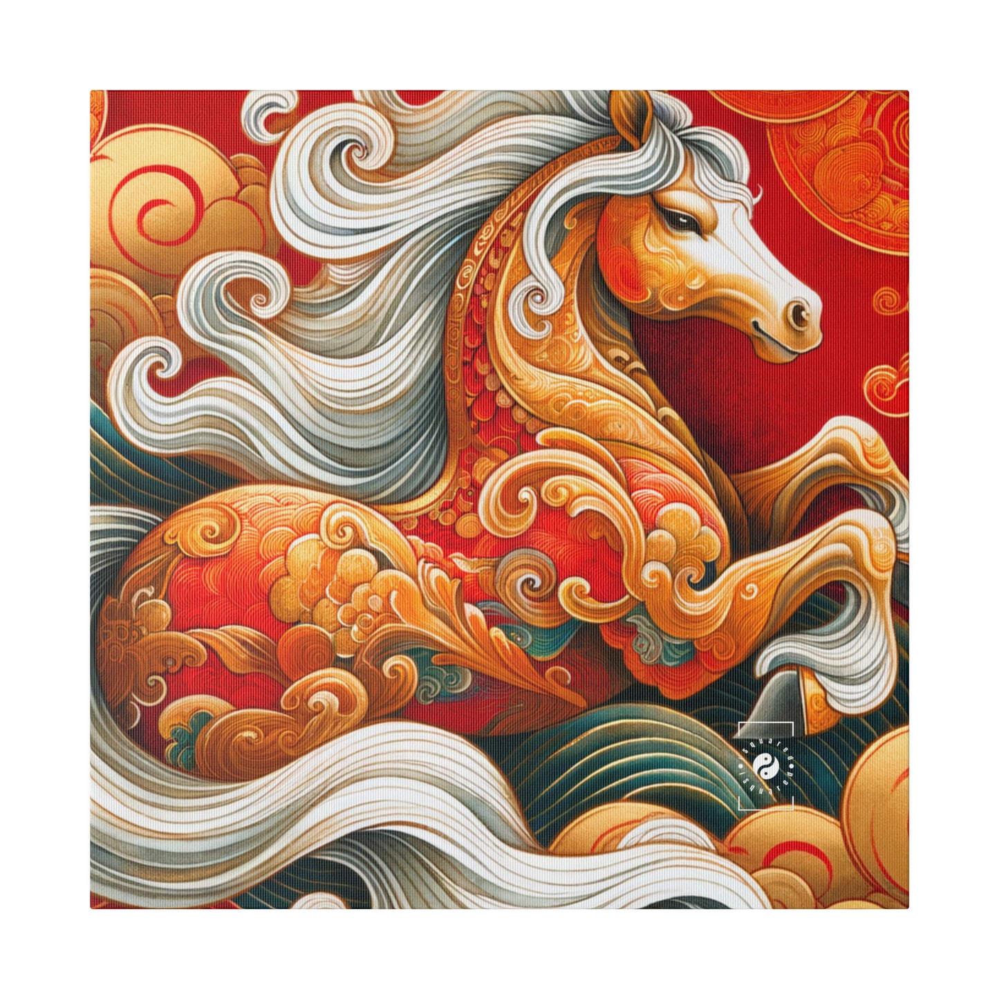 « Gold Gallop on Vermilion Vista: A Lunar New Year's Ode » – Impression sur toile