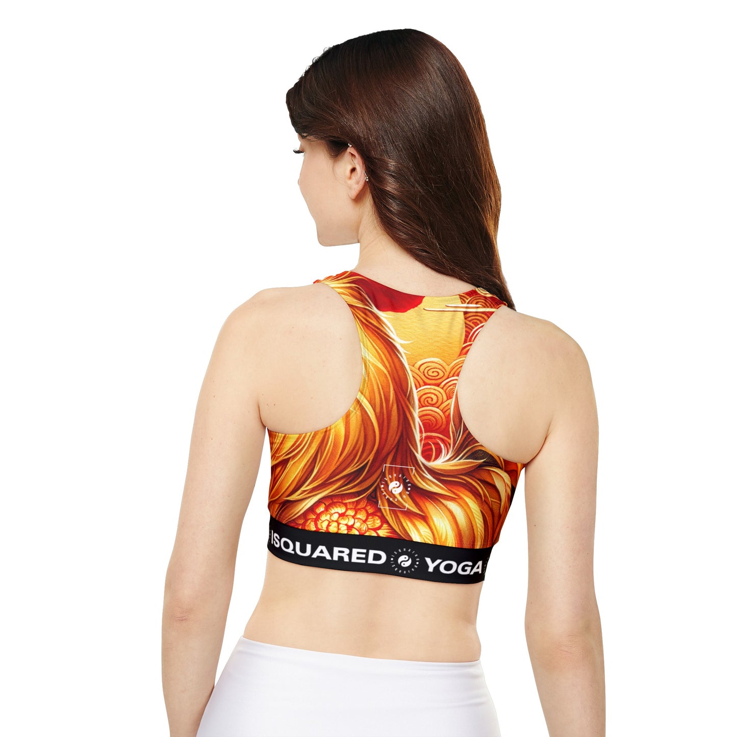 "Crimson Dawn: The Golden Rooster's Rebirth" - Lined & Padded Sports Bra