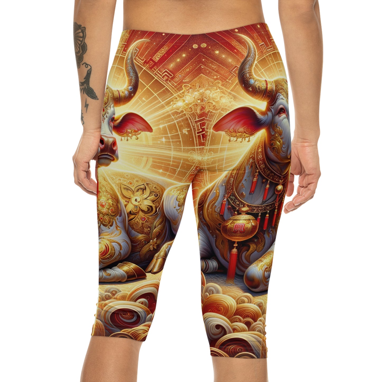 "Golden Euphoria: A Dance of the Divine Bovine" - Capri Shorts