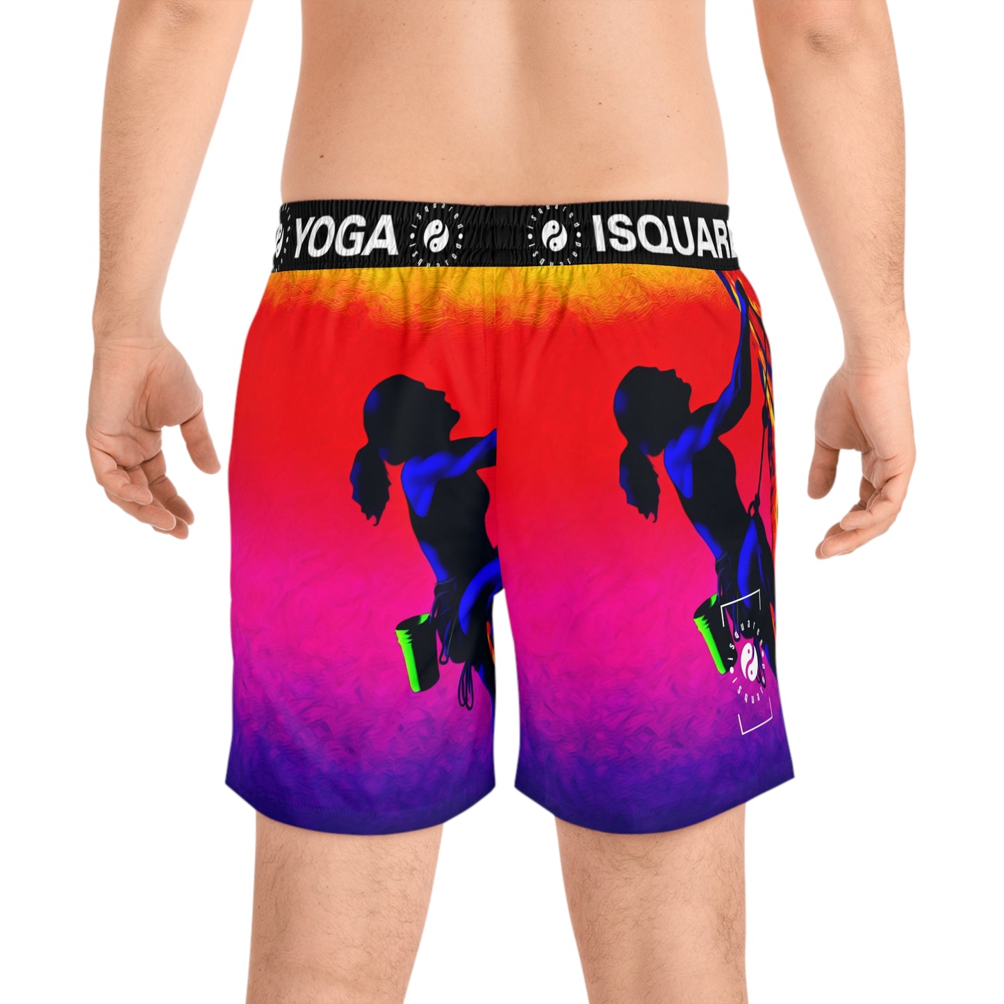 "Technicolour Ascent: The Digital Highline" - Swim Shorts (Mid-Length) for Men