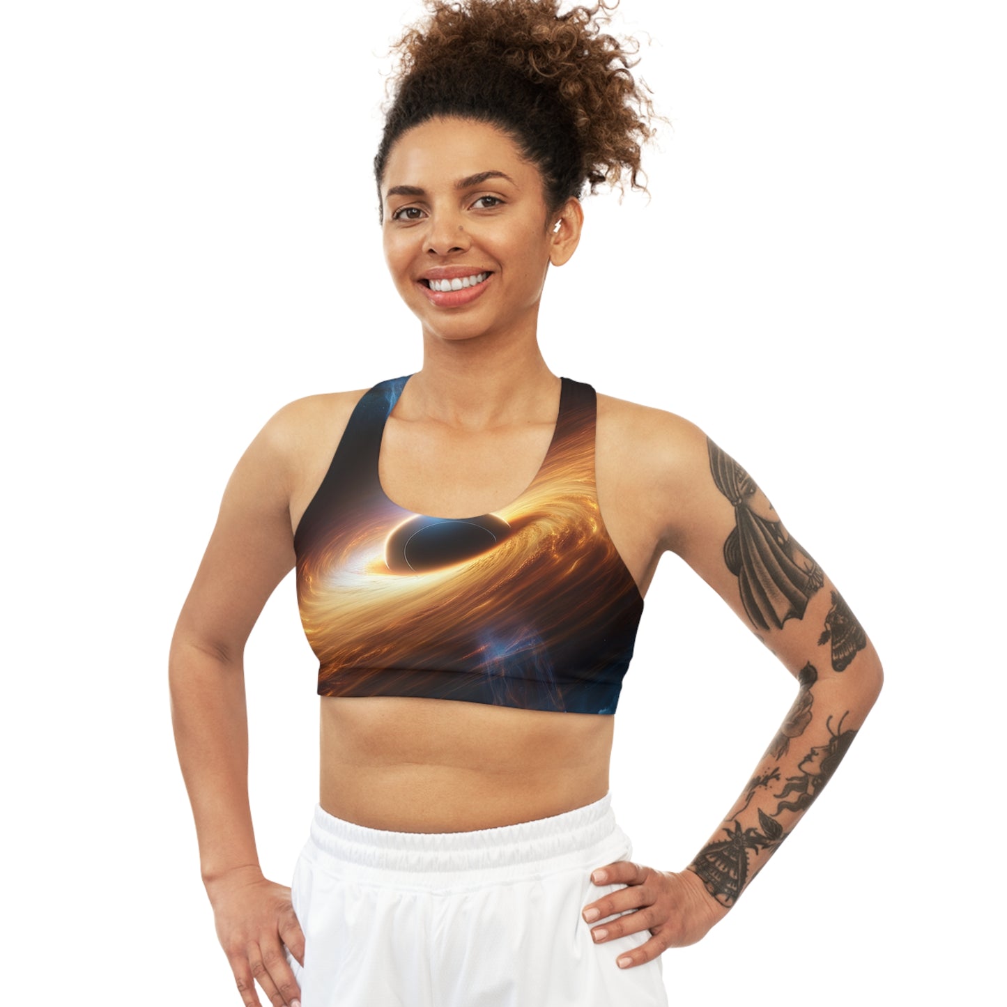 "Discs of Illumination: Black Hole Reverie" - Seamless Sports Bra