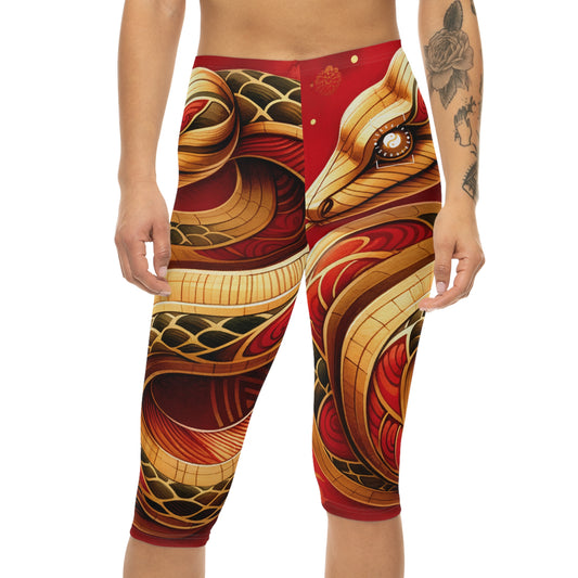 "Crimson Serenity: The Golden Snake" - Capri Shorts