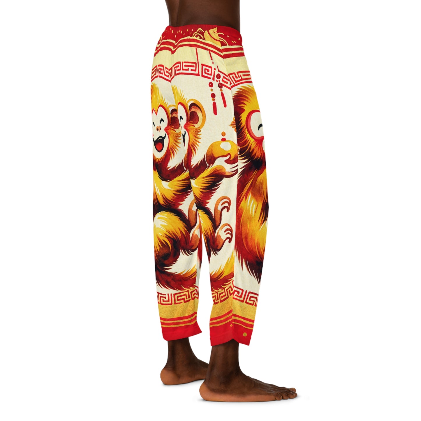 "Golden Simian Serenity in Scarlet Radiance" - men's Lounge Pants