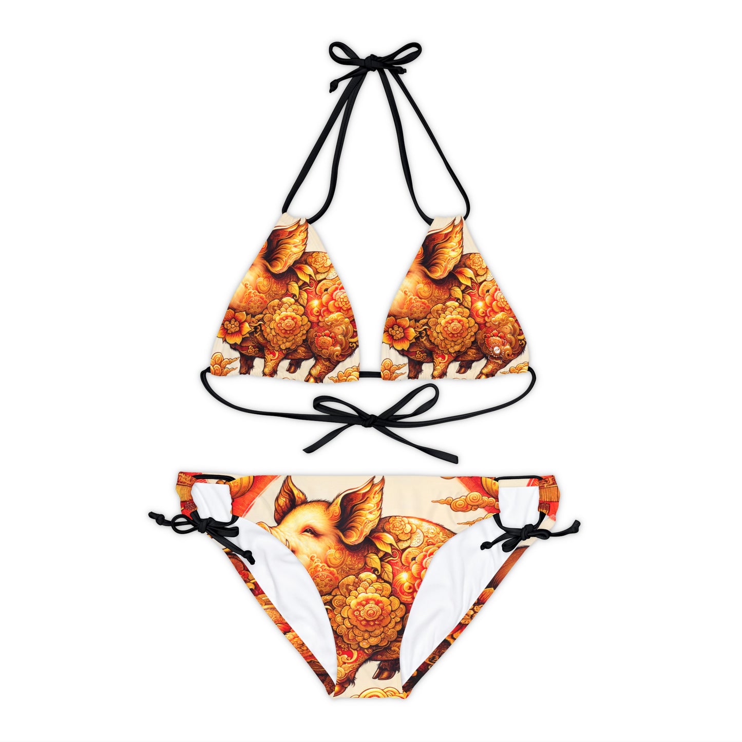 "Golden Prosperity: The Divine Swine Celebration" - Lace-up Bikini Set