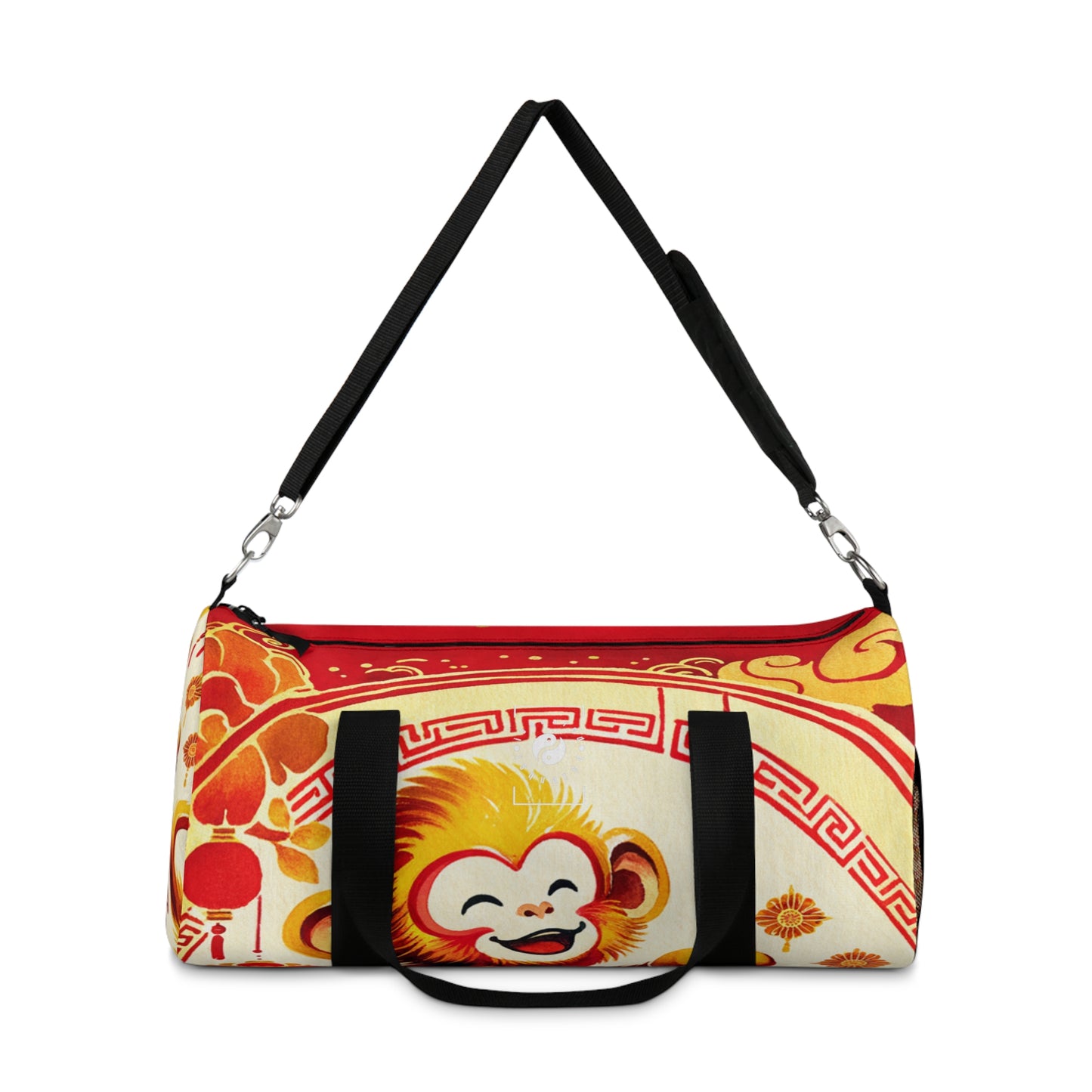 "Golden Simian Serenity in Scarlet Radiance" - Duffle Bag