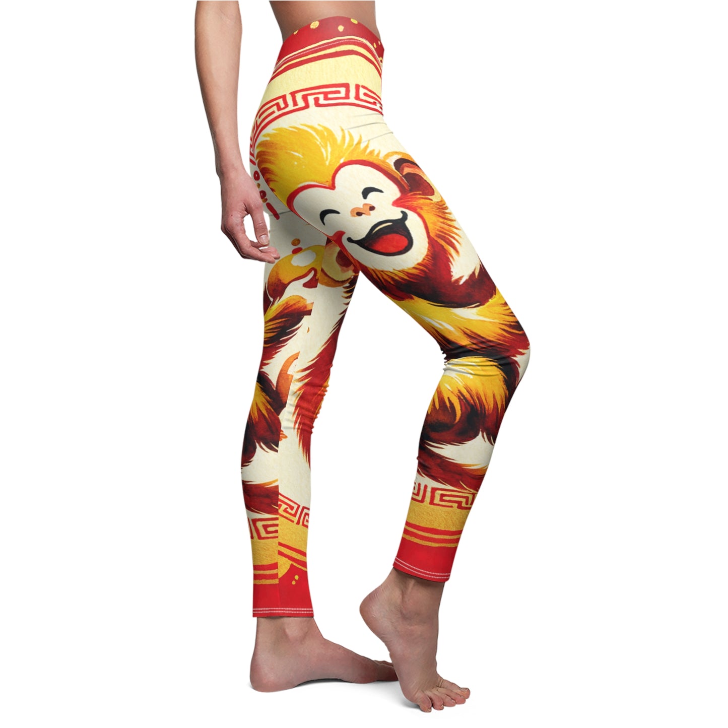 "Golden Simian Serenity in Scarlet Radiance" - Casual Leggings