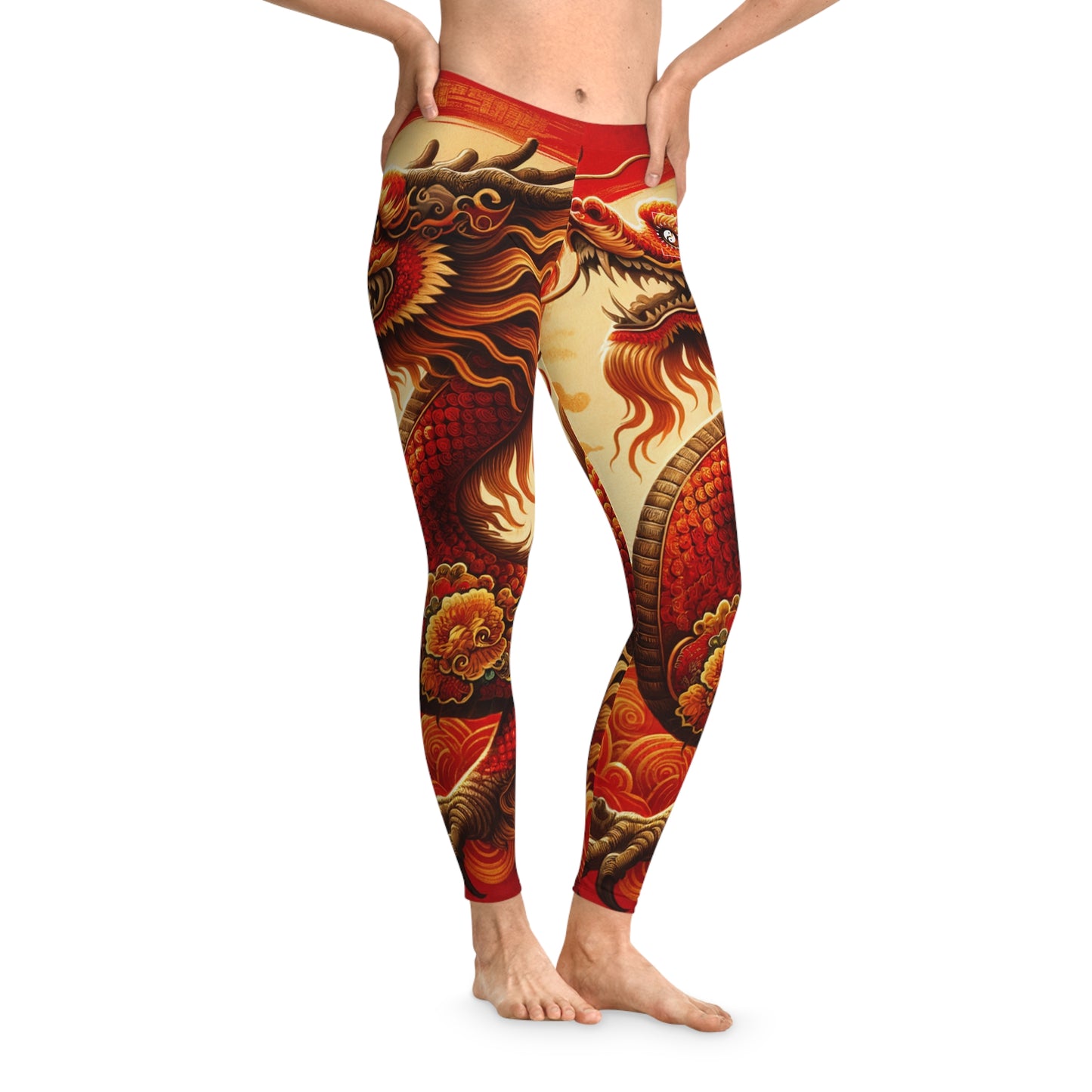 "Golden Dragon Dance in the Crimson Twilight" - Unisex Tights