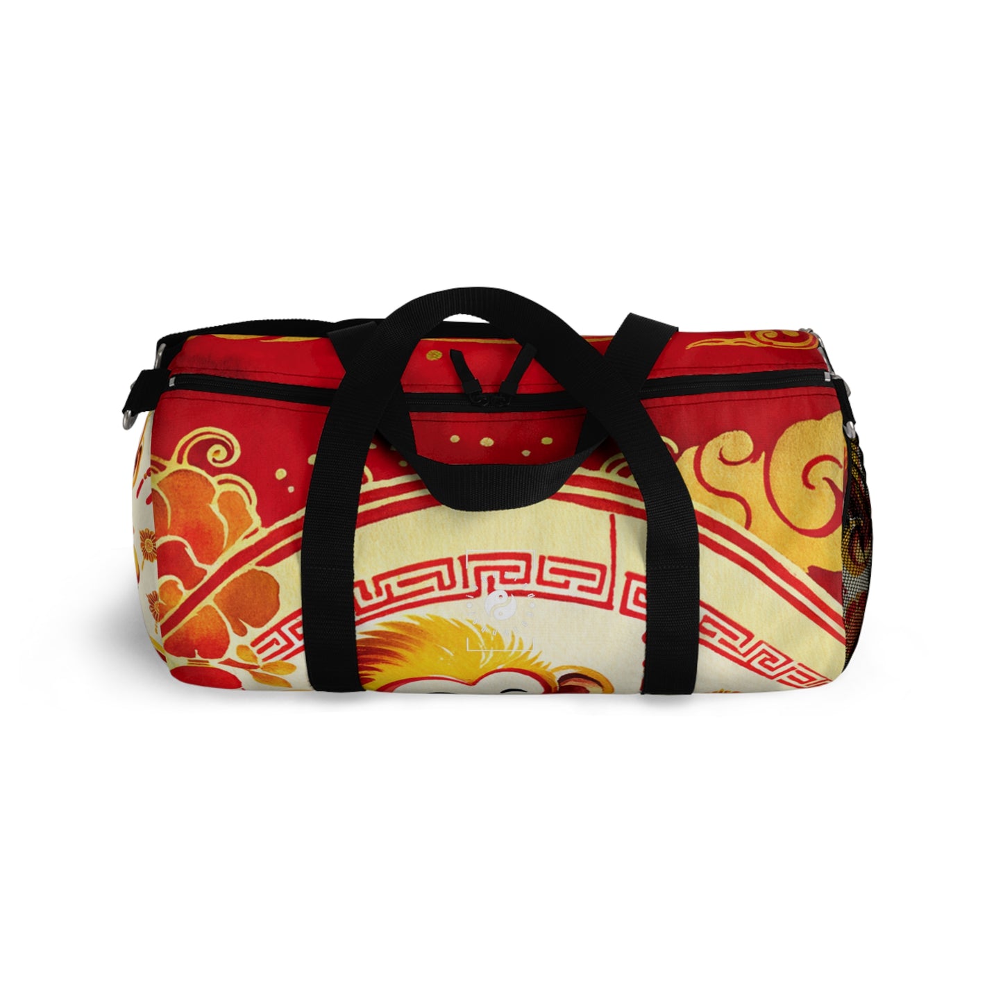 "Golden Simian Serenity in Scarlet Radiance" - Duffle Bag