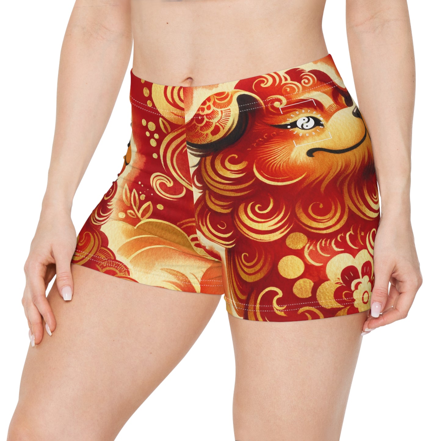 "Golden Canine Emissary on Crimson Tide: A Chinese New Year Odyssey" - Mini Hot Yoga Short