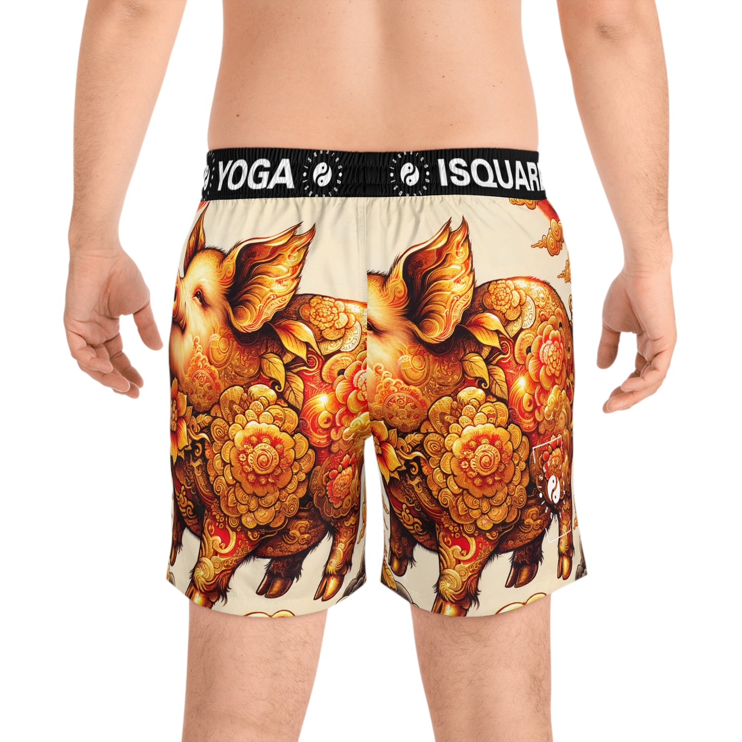 "Golden Prosperity: The Divine Swine Celebration" - Swim Shorts (Mid-Length) for Men