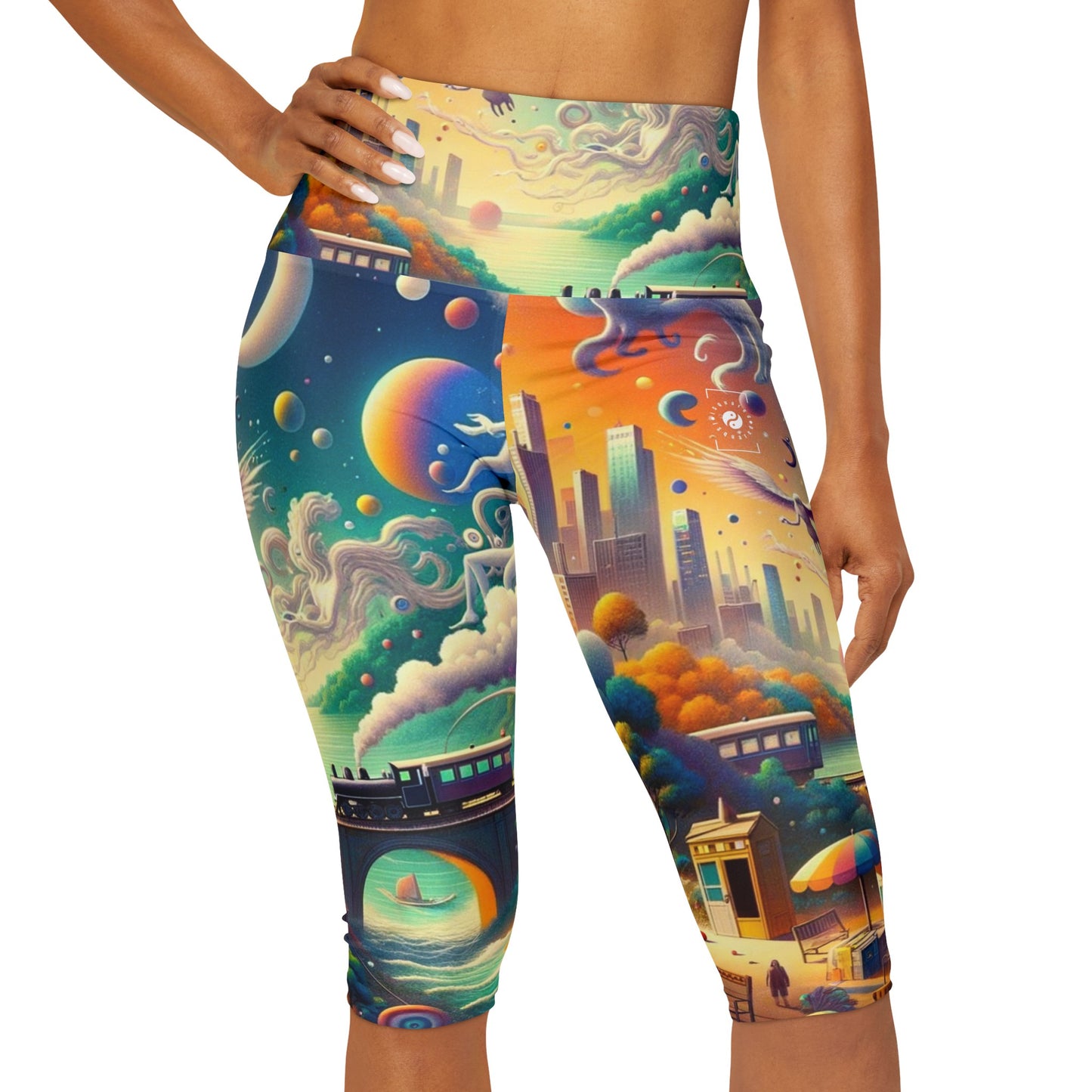 "Mirrors of Metaphor: A Murakami Odyssey" - High Waisted Capri Leggings