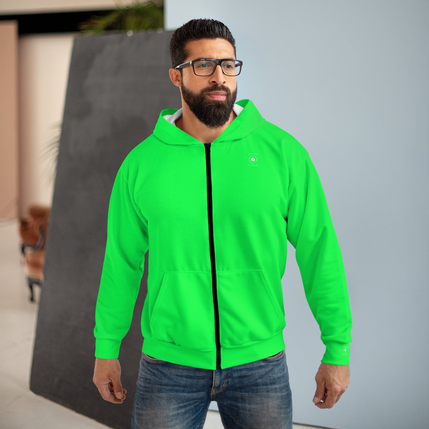 #0FFF50 Vert Néon - Sweat à capuche zippé