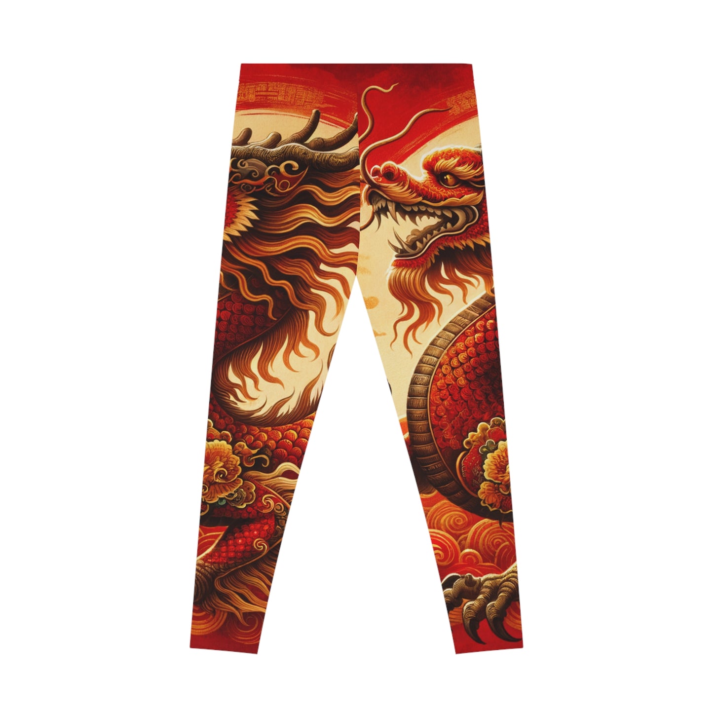 "Golden Dragon Dance in the Crimson Twilight" - Unisex Tights